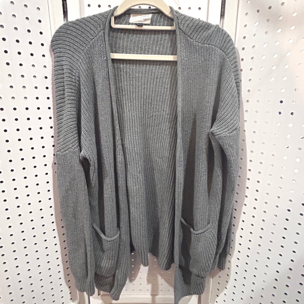 Universal Thread Gray Ribbed Open Front Cardigan … - image 1
